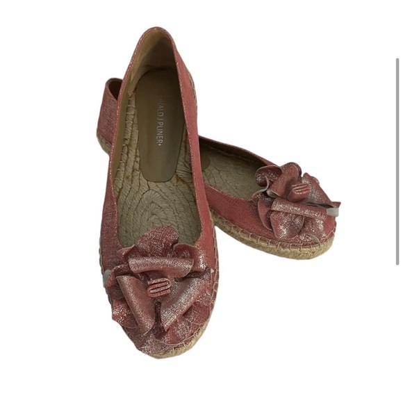 Donald J Pliner cloth pink silver antiqued bow detail flat jute espadrille size8 - Picture 2 of 14